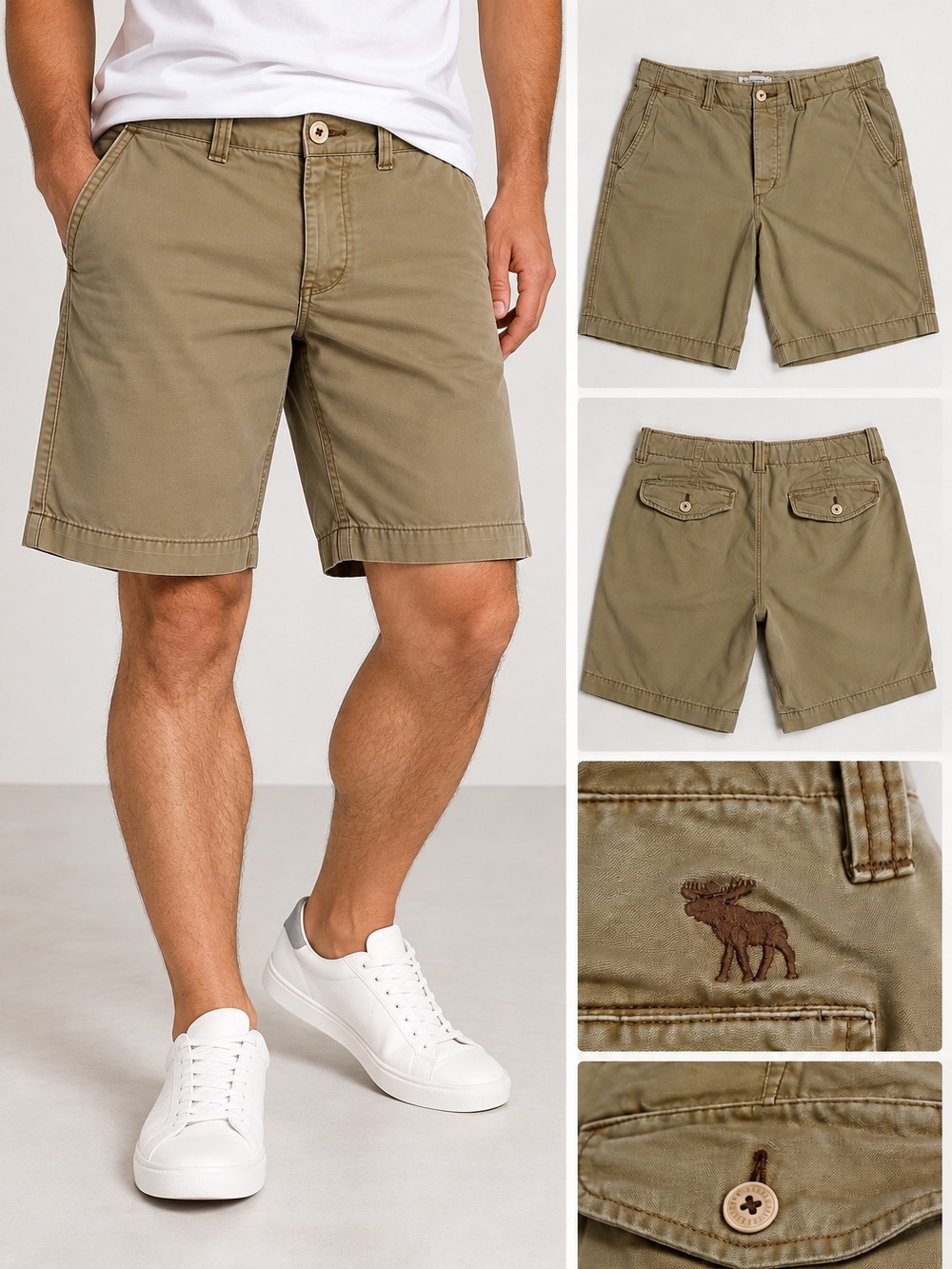 Abercrombie & Fitch Men's Olive/Tan Chino Shorts. 100% Cotton.